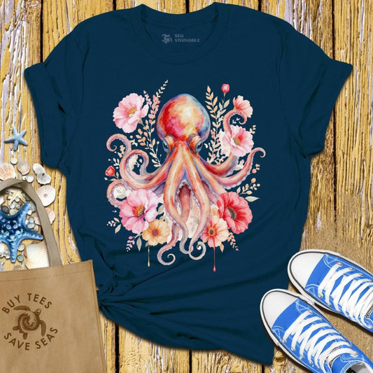 T-Shirt Navy / S Floral Octopus T Shirt