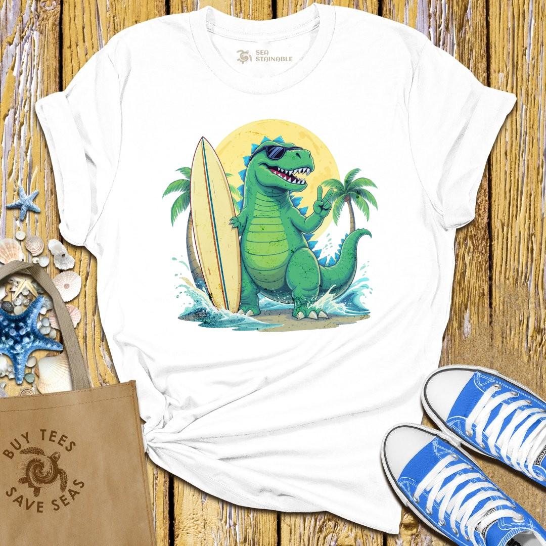 T-Shirt White / S Surfing Dinosaur T Shirt