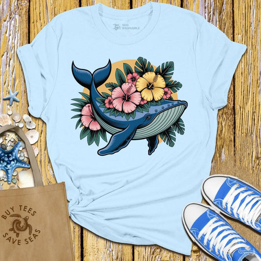 T-Shirt Light Blue / S Whales With Flowers T Shirt
