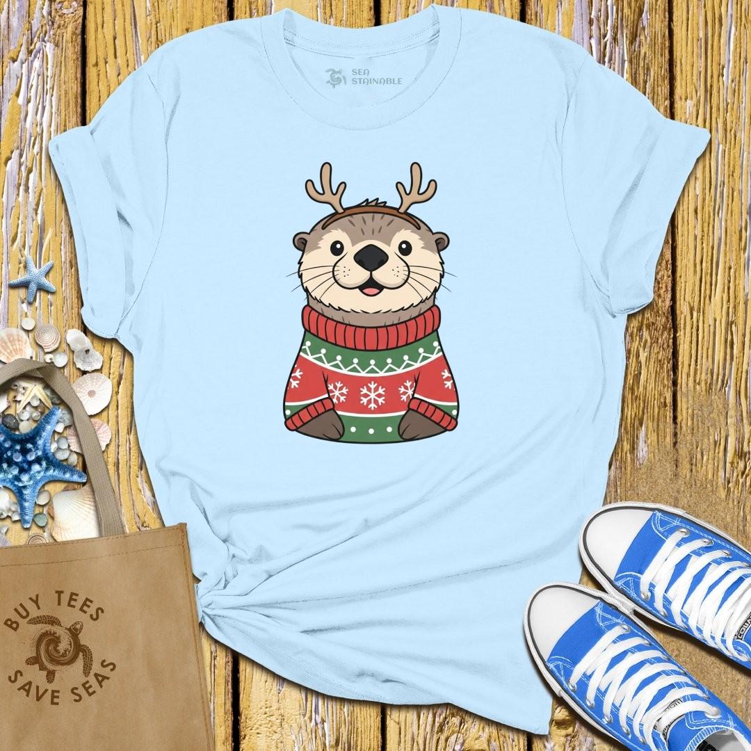 T-Shirt Light Blue / S Festive Sea Otter T Shirt