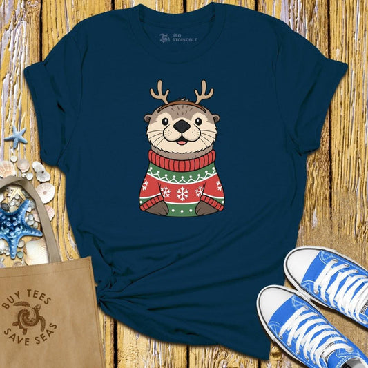 T-Shirt Navy / S Festive Sea Otter T Shirt