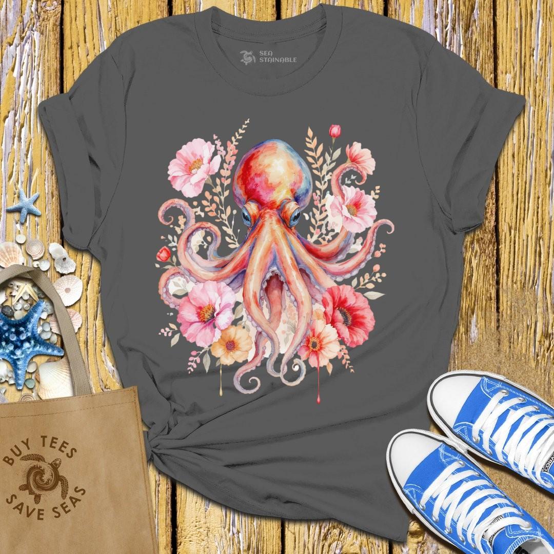 T-Shirt Charcoal / S Floral Octopus T Shirt