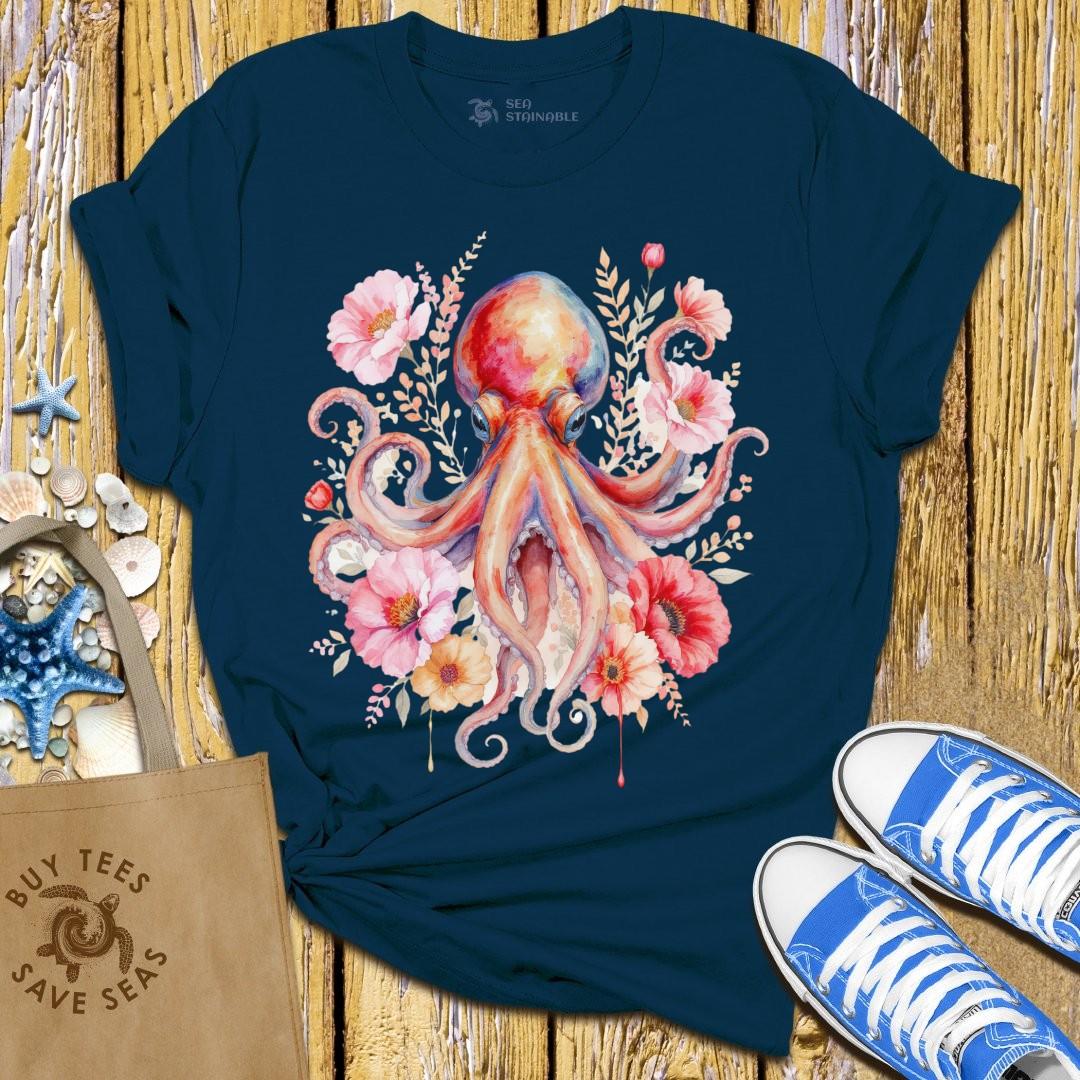 T-Shirt Navy / S Floral Octopus T Shirt