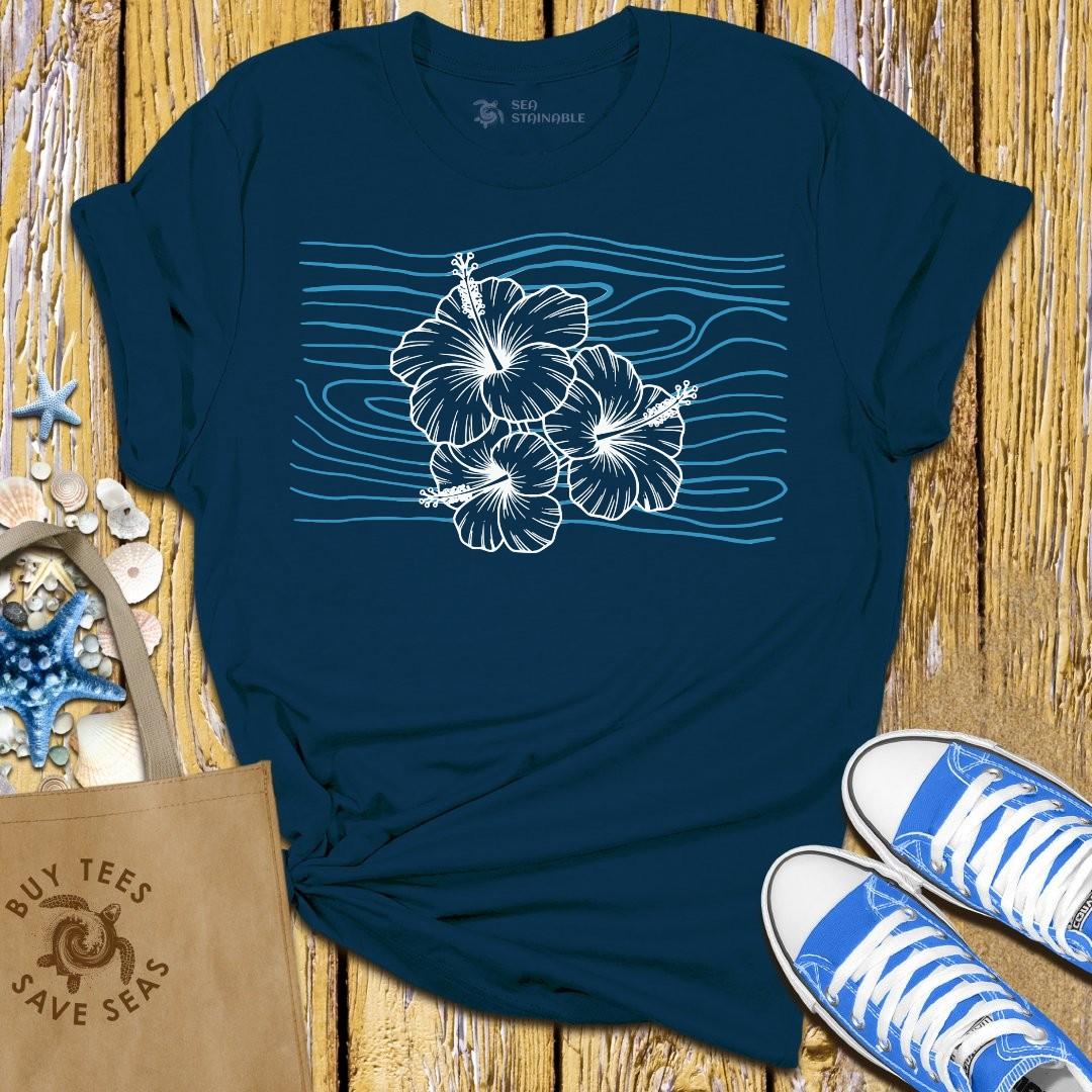 T-Shirt Navy / S Hibiscus Waves T Shirt