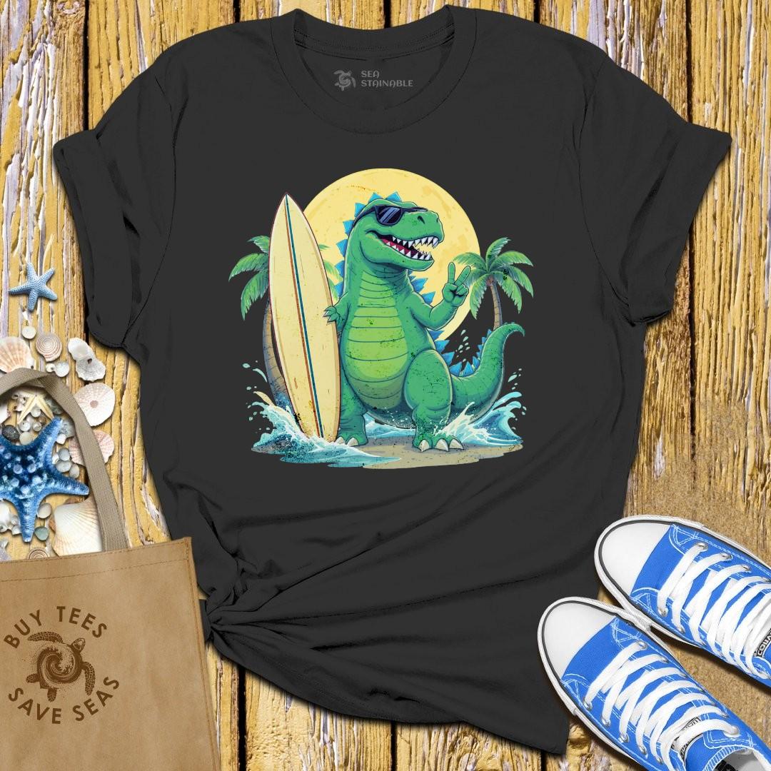 T-Shirt Black / S Surfing Dinosaur T Shirt