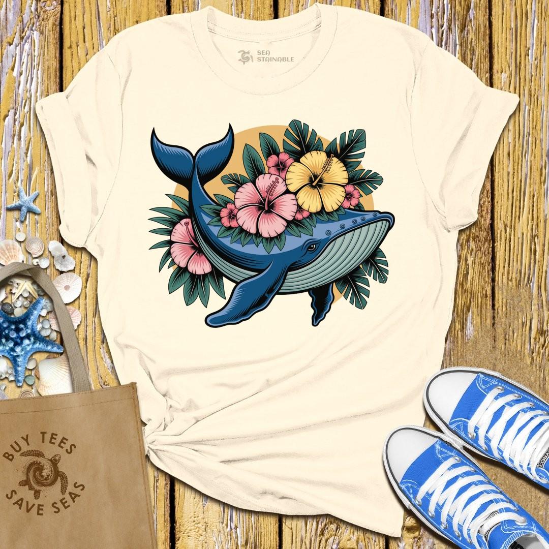 T-Shirt Sand / S Whales With Flowers T Shirt